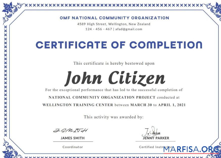 Realistic USA Completion certificate template in Word and PDF format, version 3